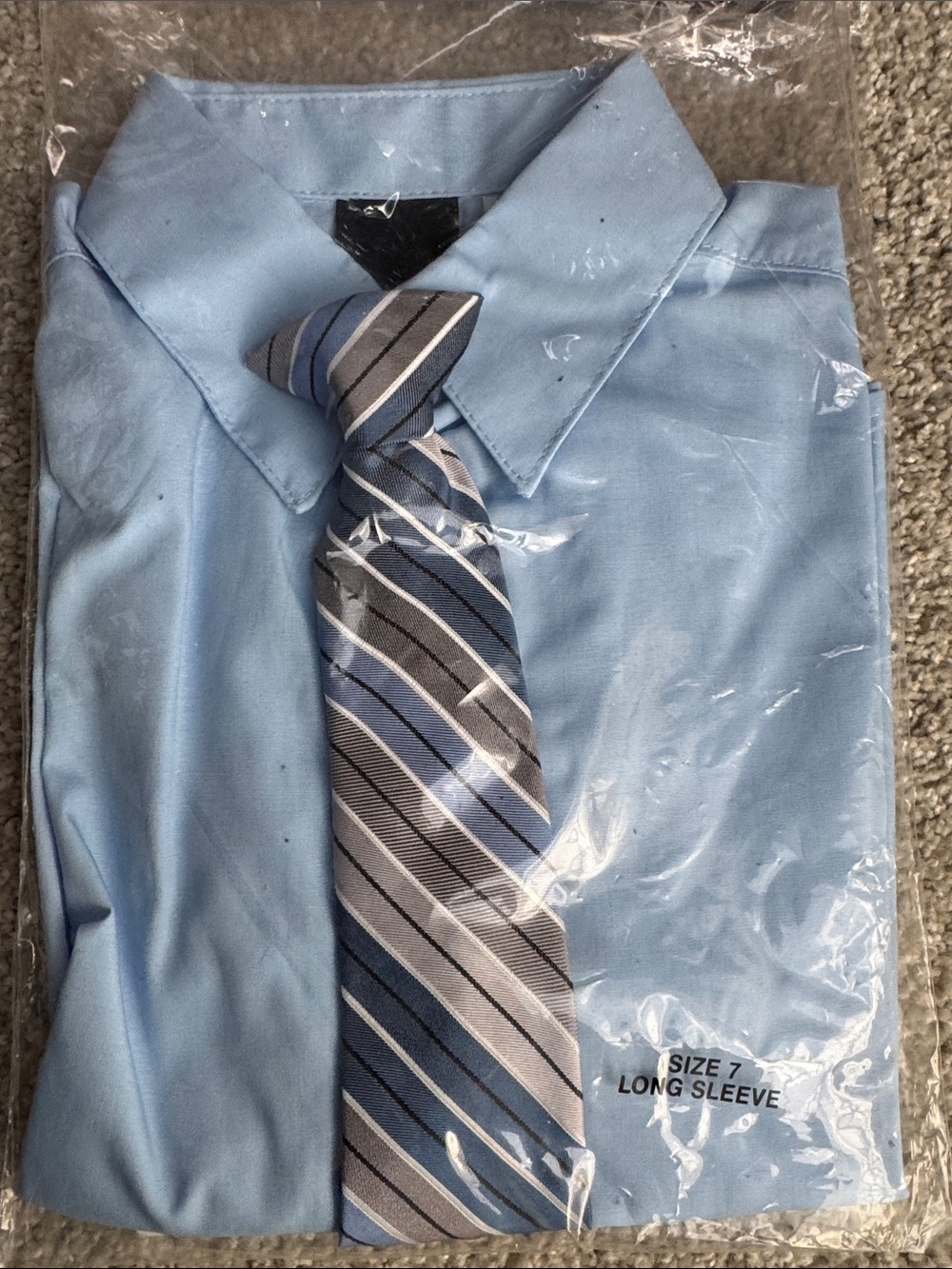 Van Heusen Light Blue Boys' Button-Down Shirt with Blue & Gray Striped Tie